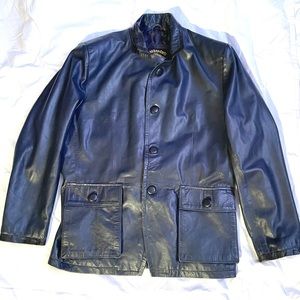 Bespoke blue leather jacket, size 40.